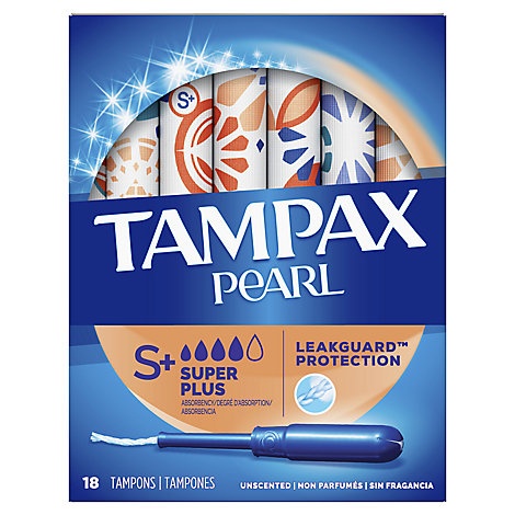 slide 1 of 1, Tampax Pearl Tampons Plastic Super Plus Absorbency Unscented, 18 ct