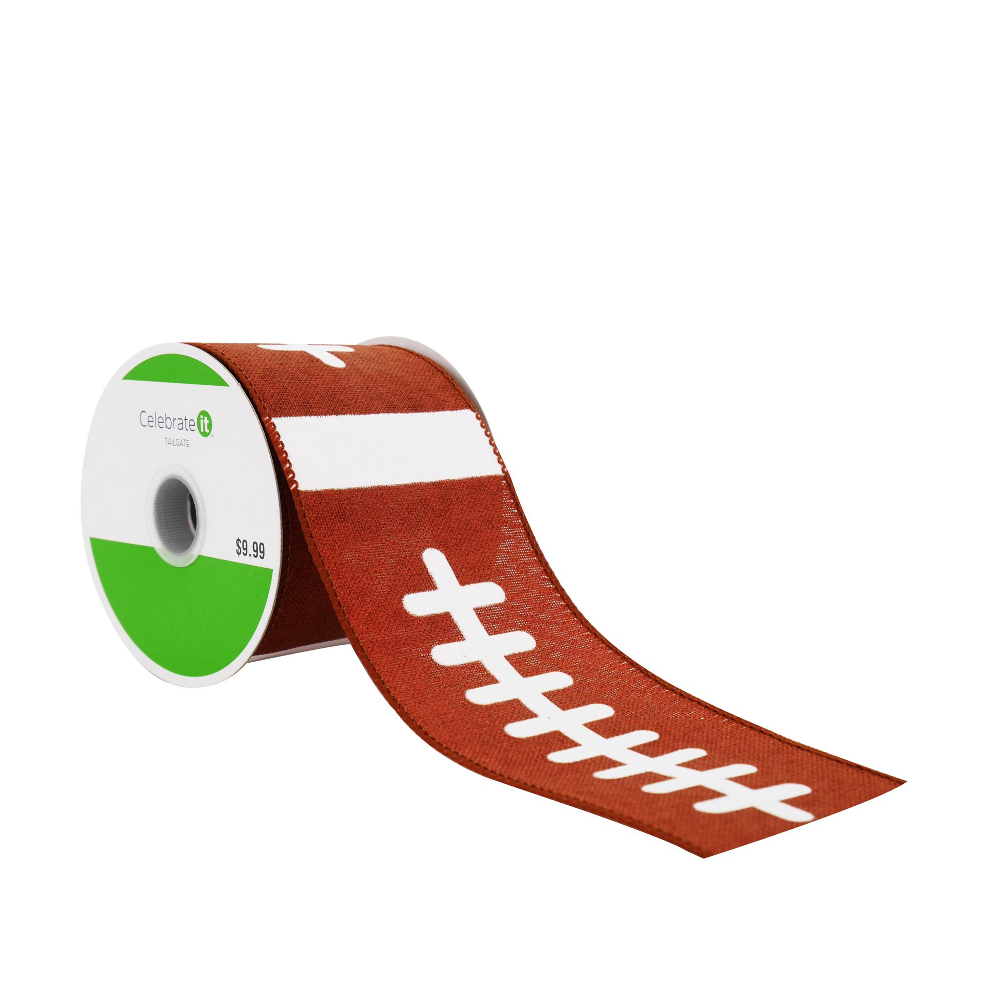 slide 3 of 3, 2.5" X 6.6yd. Football Wired Faux Linen Ribbon By Celebrate It Tailgate, 2.5 in x 6.6 yd