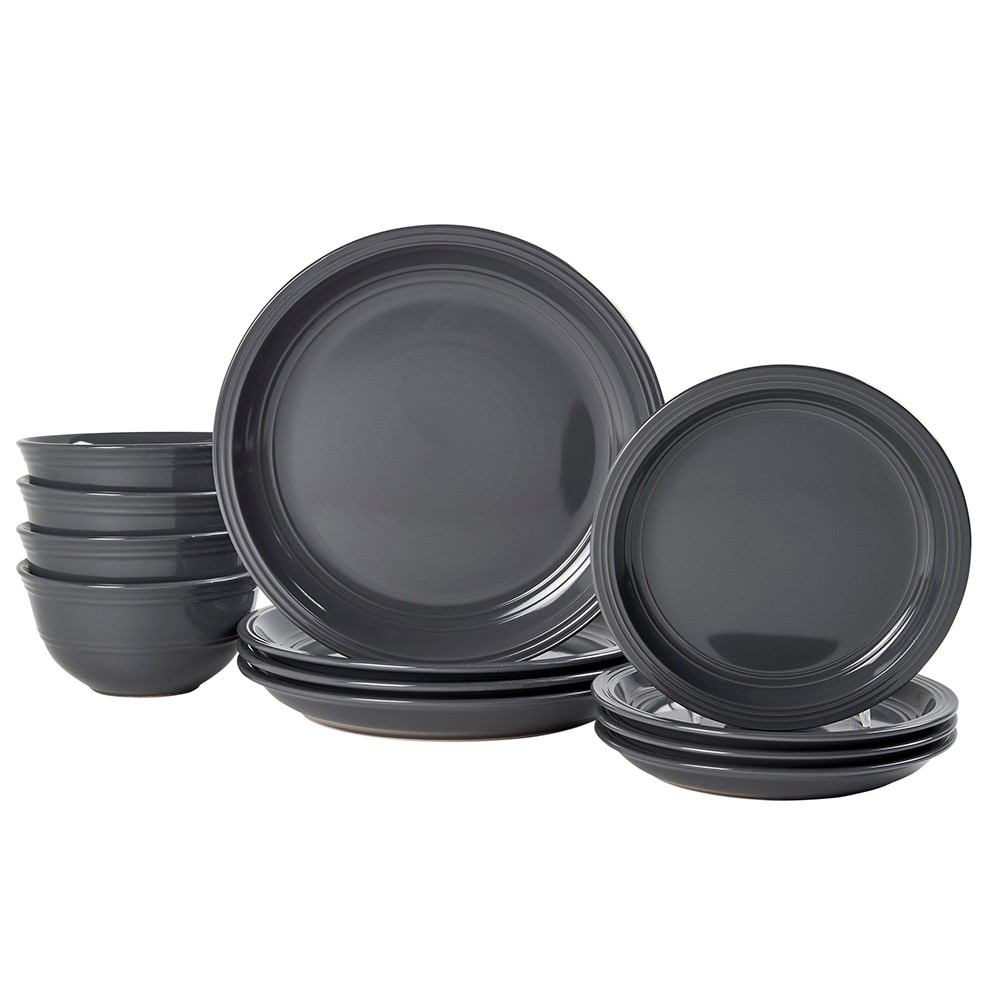 slide 1 of 5, Dash of That Grace Dinnerware Set- Graphite, 12 ct