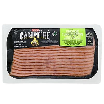 slide 1 of 1, H-E-B Campfire Uncured Turkey Bacon, 12 oz