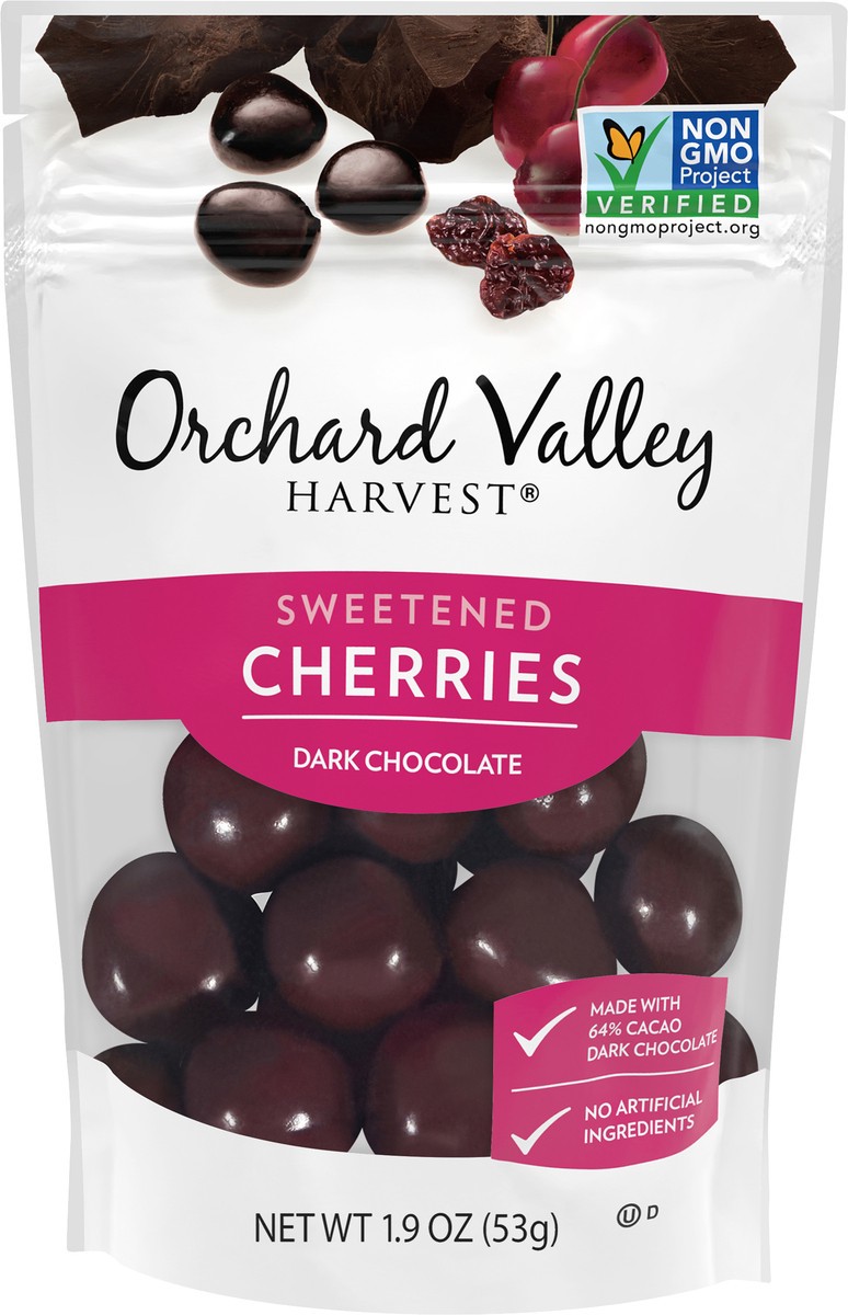 slide 13 of 14, Orchard Valley Harvest Dark Chocolate Sweetened Cherries 1.9 oz. Pouch, 1.9 oz