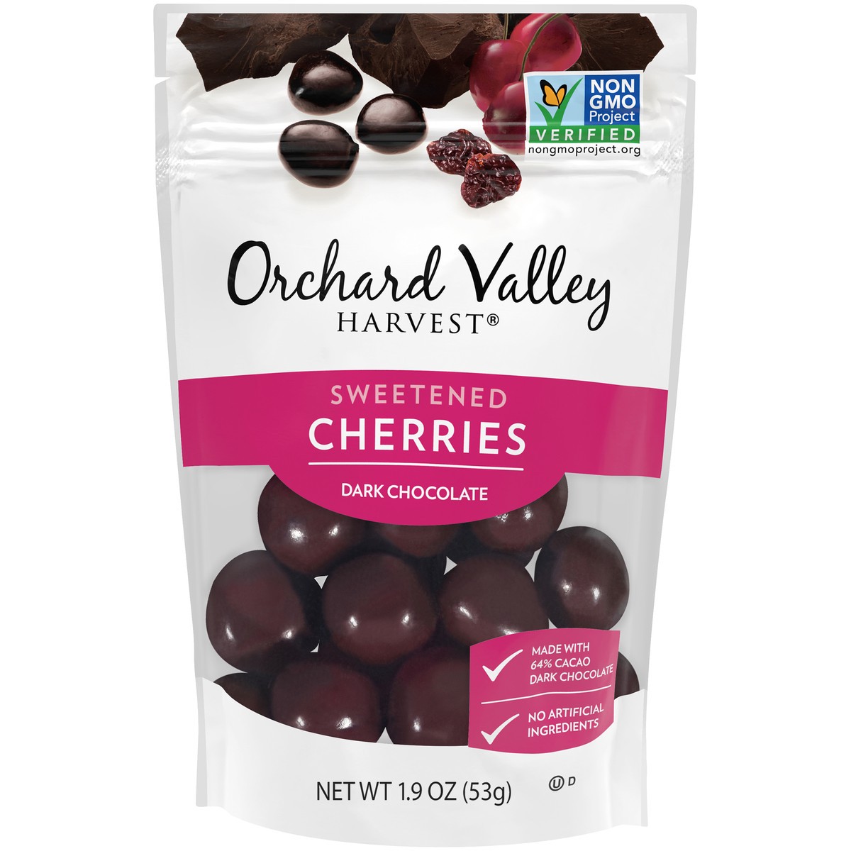 slide 1 of 14, Orchard Valley Harvest Dark Chocolate Sweetened Cherries 1.9 oz. Pouch, 1.9 oz