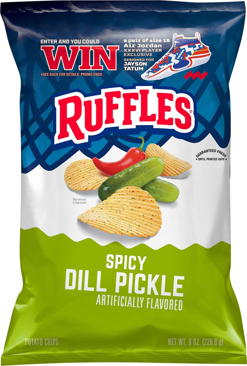 slide 7 of 7, Ruffles Potato Chips, Spicy Dill Pickle, 8 oz