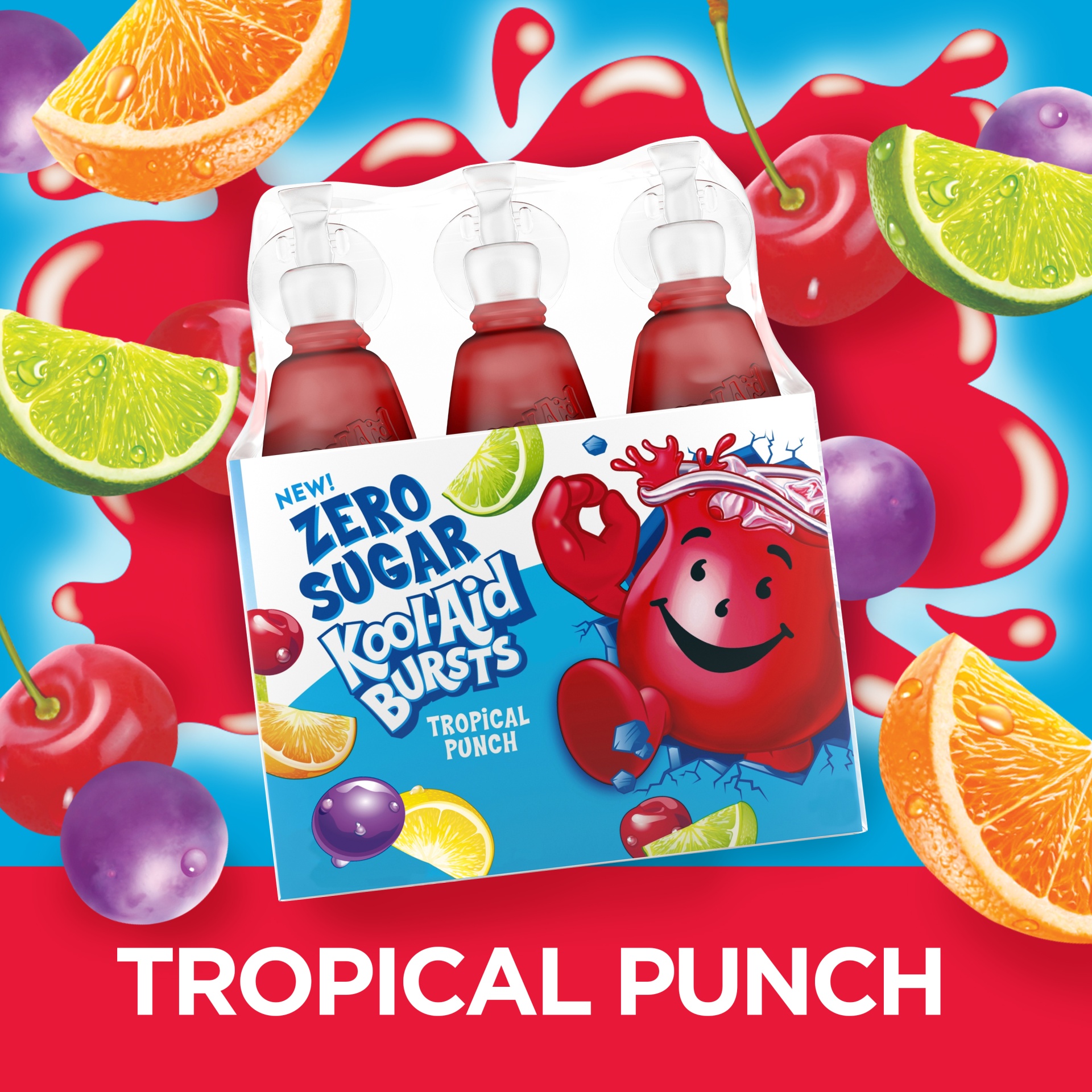 slide 2 of 7, Kool-Aid Bursts Tropical Punch Zero Sugar Artificially Flavored Soft Drink Pack, 6 ct