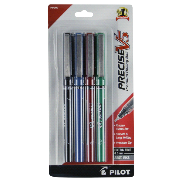 slide 1 of 2, Pilot Rolling Ball Pen Precise V5 Asstorted Colors, 4 ct