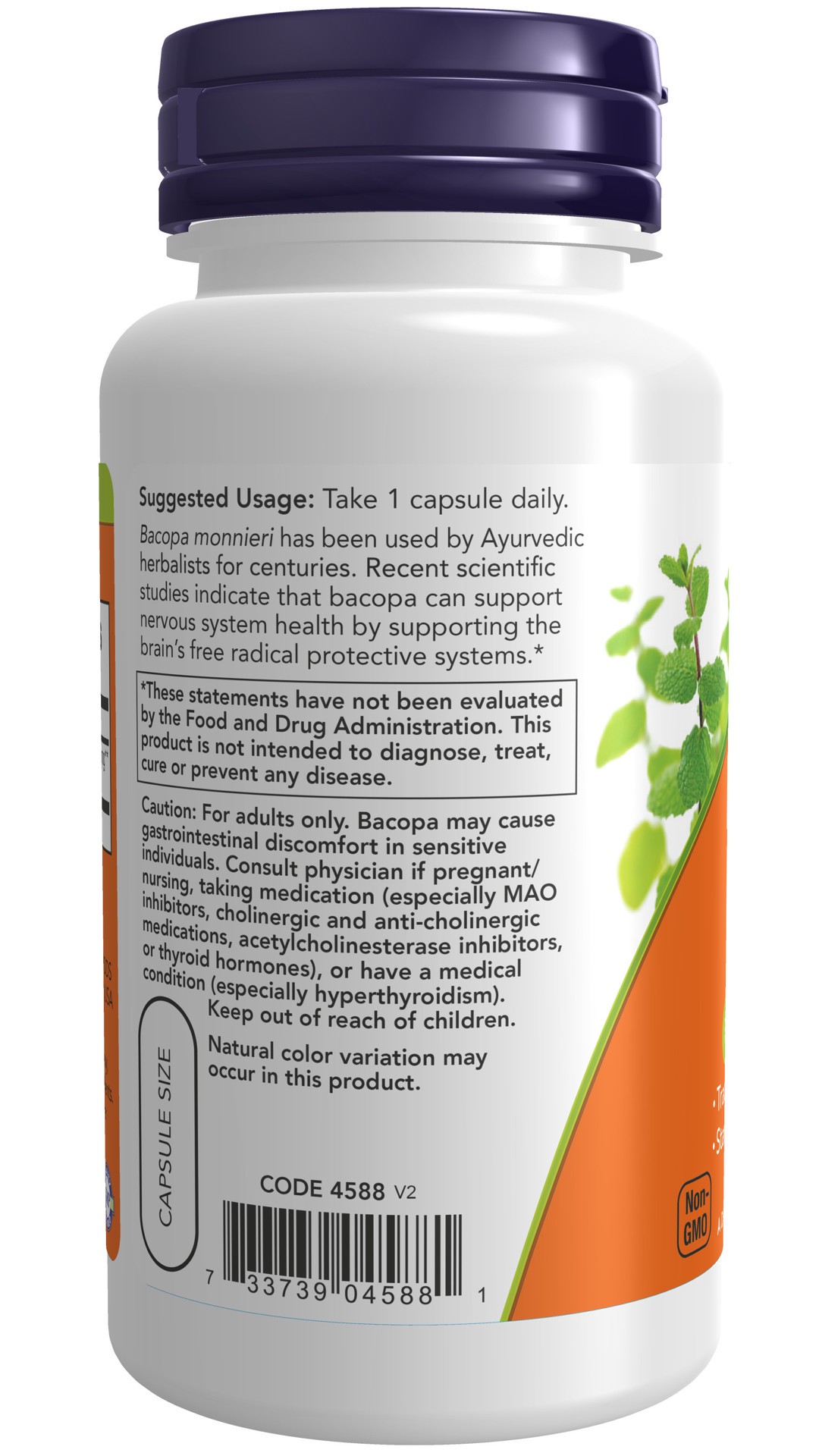 slide 2 of 4, NOW Bacopa Extract 450 mg - 90 Veg Capsules, 90 ct