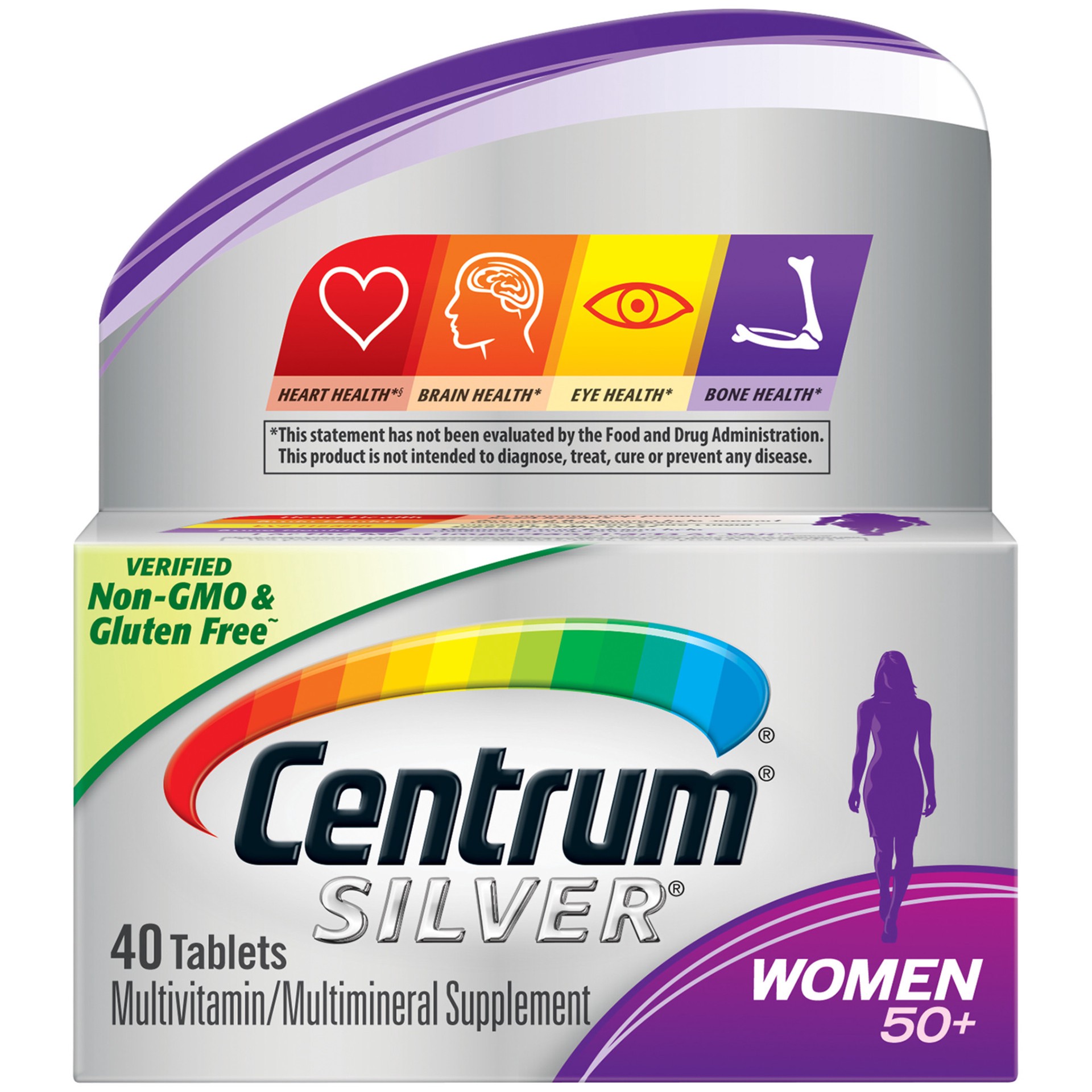 slide 1 of 1, Centrum Silver Women's Multivitamin for Women 50 Plus, Multivitamin/Multimineral Supplement with Vitamin D3, B Vitamins, Calcium and Antioxidants, Gluten Free, Non-GMO Ingredients - 40 Count, 40 ct