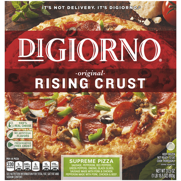 slide 1 of 6, DiGiorno Original Rising Crust Supreme Frozen Pizza, 32.7 oz