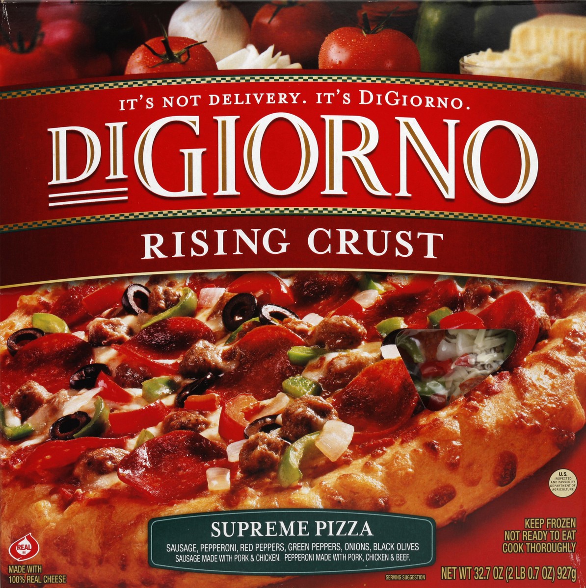 slide 2 of 6, DiGiorno Original Rising Crust Supreme Frozen Pizza, 32.7 oz