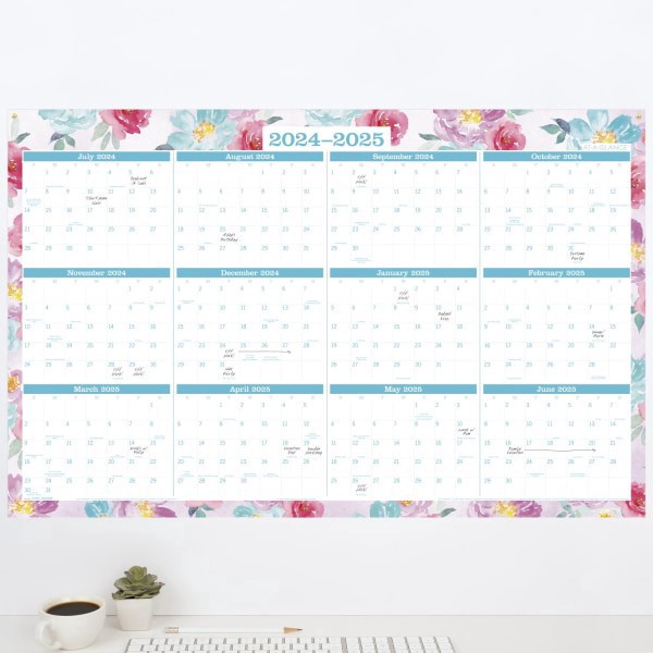 slide 3 of 5, 2024-2025 At-A-Glance Reversible Academic And Regular Year Wall Calendar, 24"" X 36"", Floral, July 2024 To June 2025, 1710F-550Sb, 1 ct