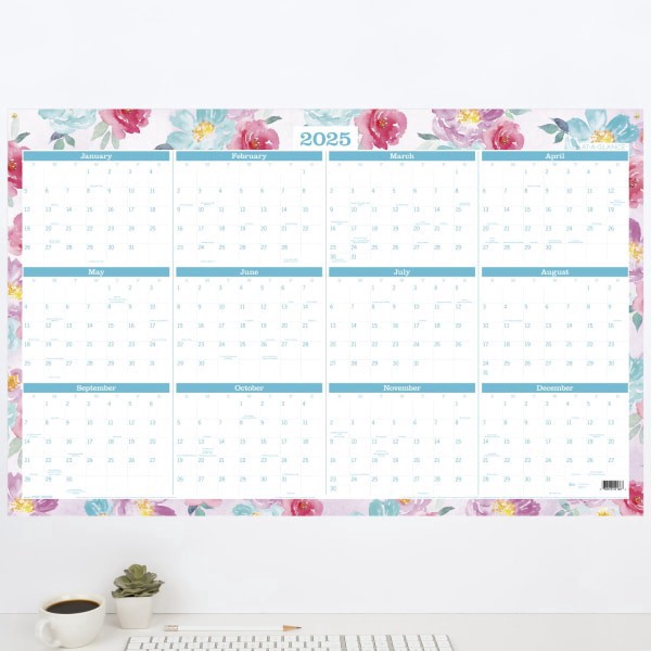 slide 5 of 5, 2024-2025 At-A-Glance Reversible Academic And Regular Year Wall Calendar, 24"" X 36"", Floral, July 2024 To June 2025, 1710F-550Sb, 1 ct