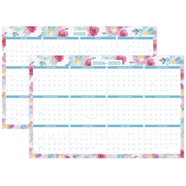 slide 4 of 5, 2024-2025 At-A-Glance Reversible Academic And Regular Year Wall Calendar, 24"" X 36"", Floral, July 2024 To June 2025, 1710F-550Sb, 1 ct