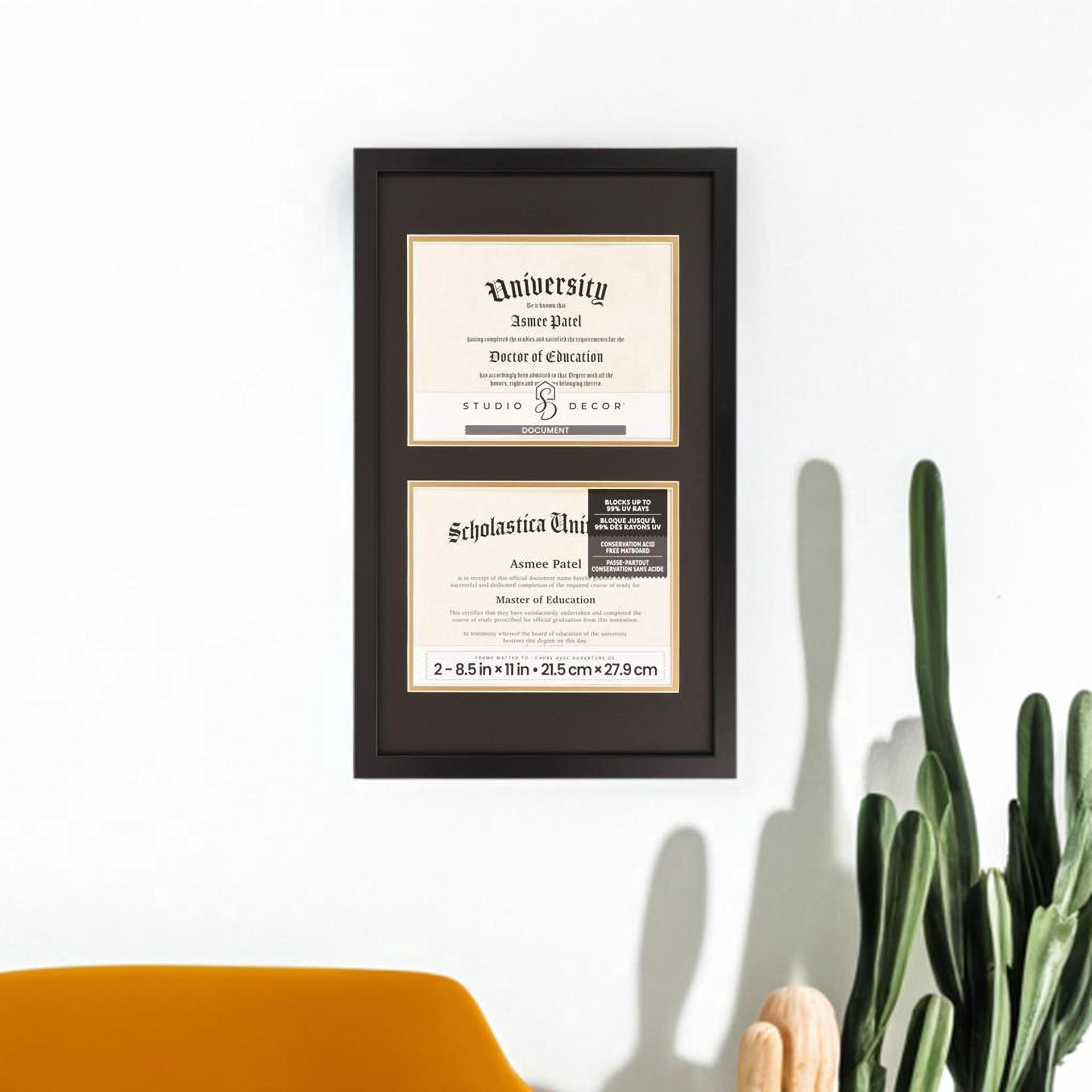 slide 3 of 4, 2 Opening 8.5" X 11" Black Document Frame With Double Mat By Studio Decor, 8.5 in x 11 in