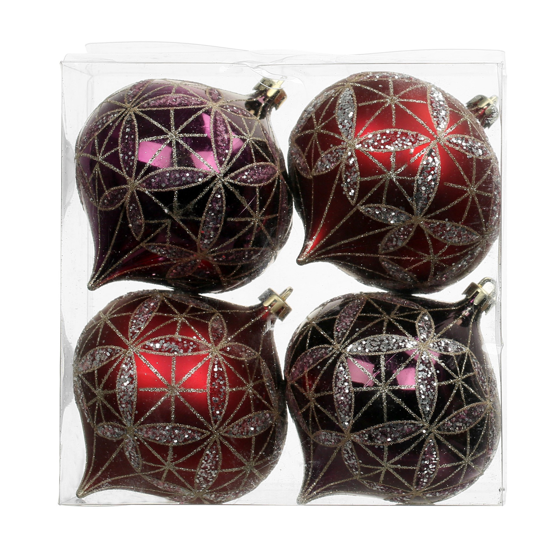 slide 2 of 3, 4 Pack 4.7" Purple & Red Glittered Geometric Shatterproof Onion Ornaments By Ashland, 4 ct