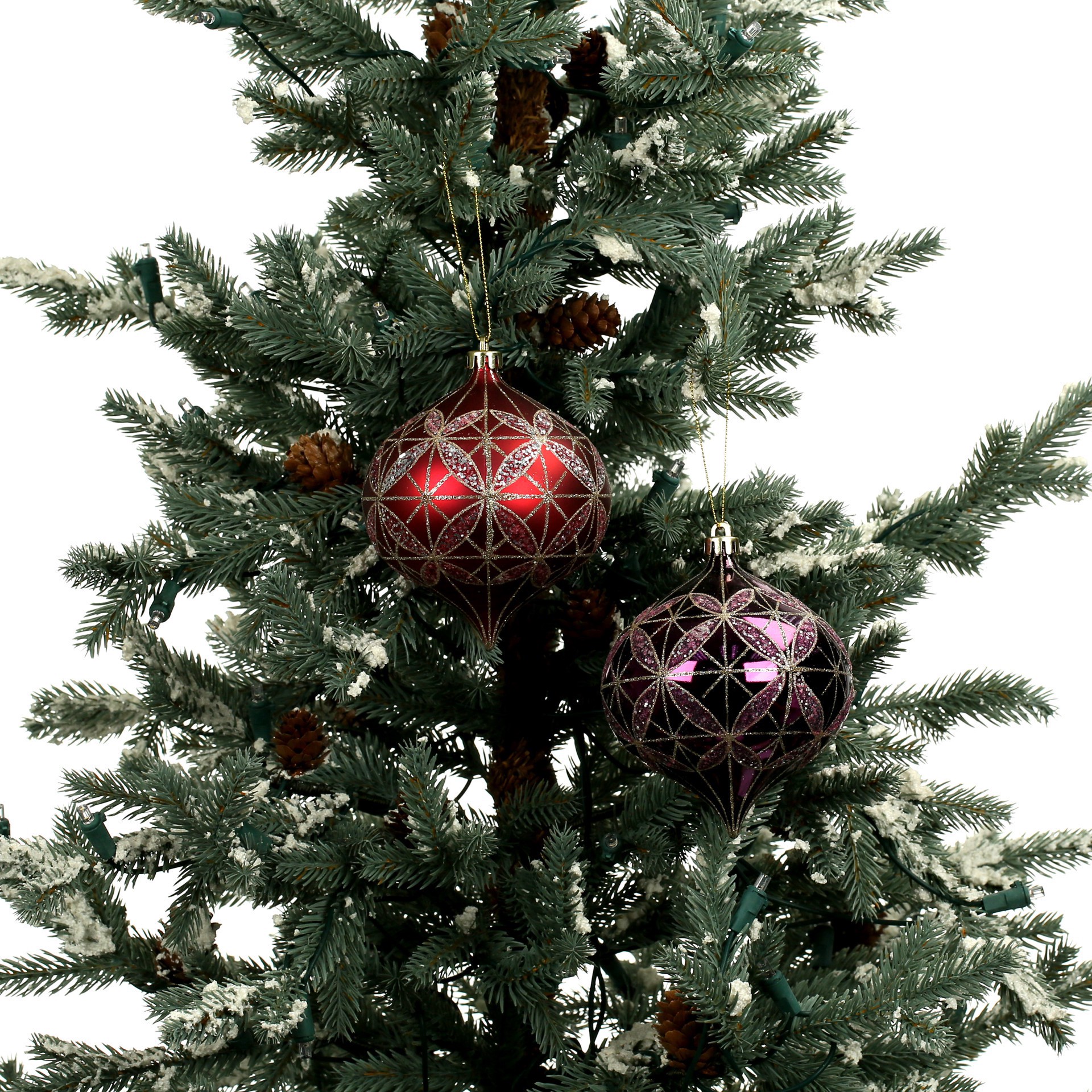 slide 3 of 3, 4 Pack 4.7" Purple & Red Glittered Geometric Shatterproof Onion Ornaments By Ashland, 4 ct