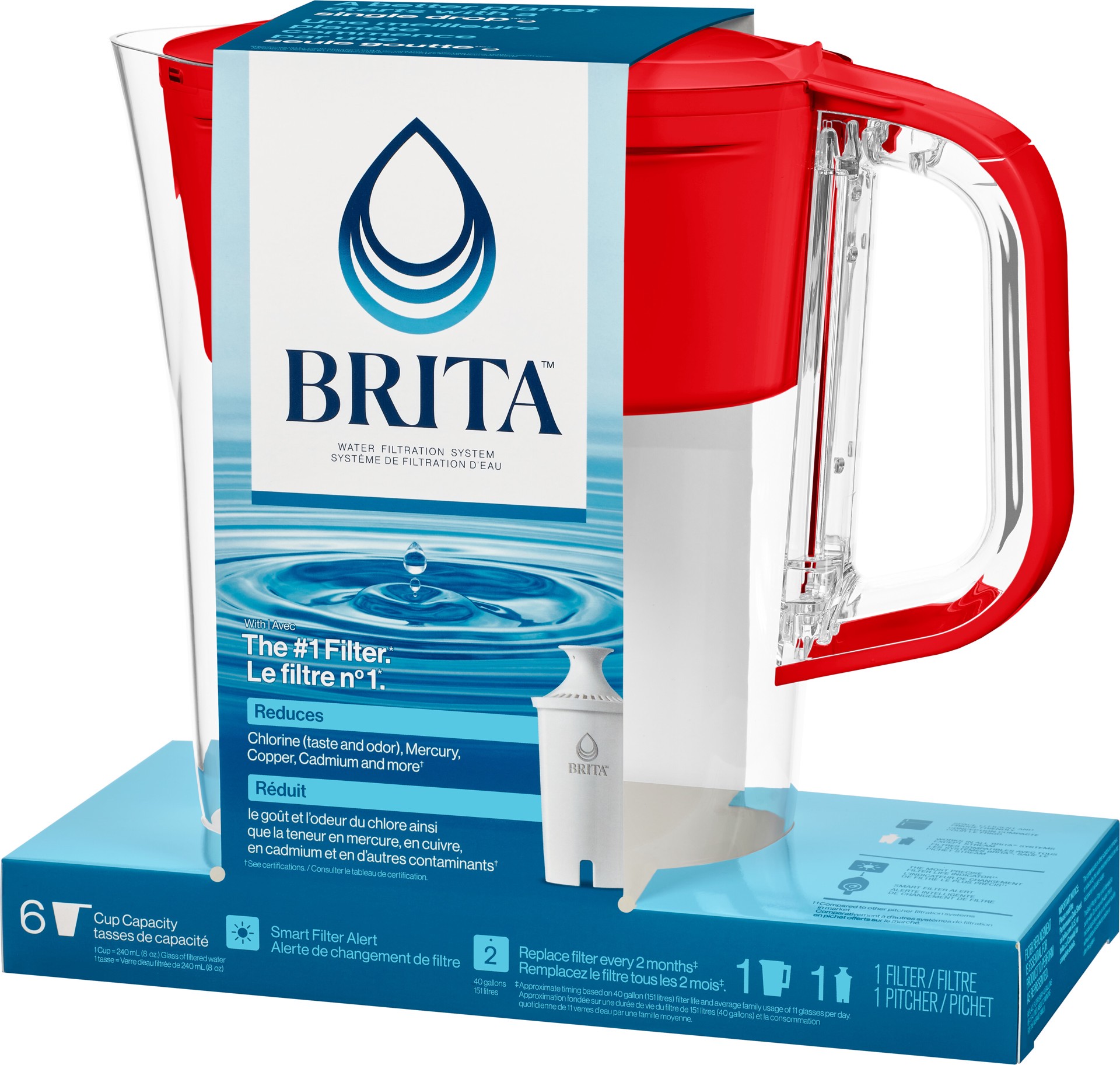 slide 3 of 5, Brita Small 6 Cup Denali Water Filter Pitcher with 1 Brita Standard Filter, Made Without BPA, Fiery Red, 1 ct