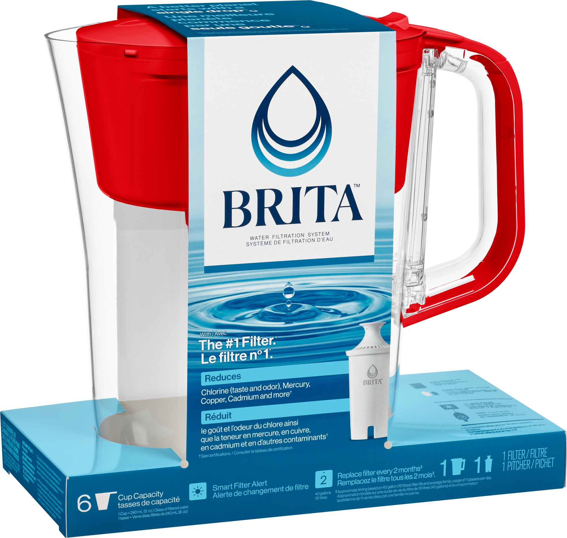 slide 2 of 5, Brita Small 6 Cup Denali Water Filter Pitcher with 1 Brita Standard Filter, Made Without BPA, Fiery Red, 1 ct