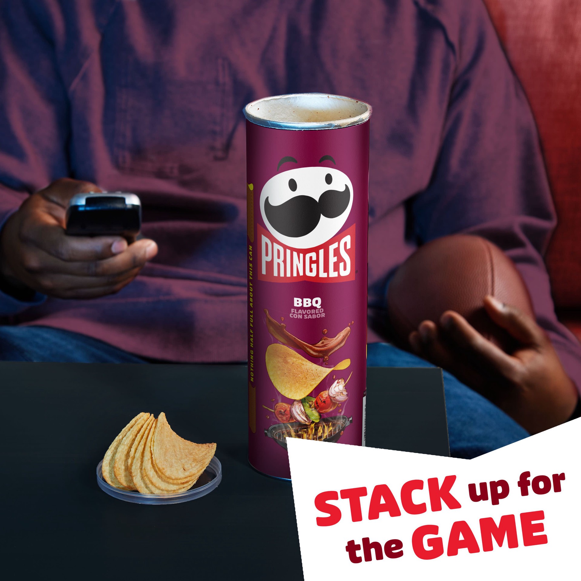 slide 4 of 5, Pringles Potato Crisps Chips, Lunch Snacks, On-The-Go Snacks, Party Stack, BBQ, 7.1oz Can, 1 Can, 7.1 oz