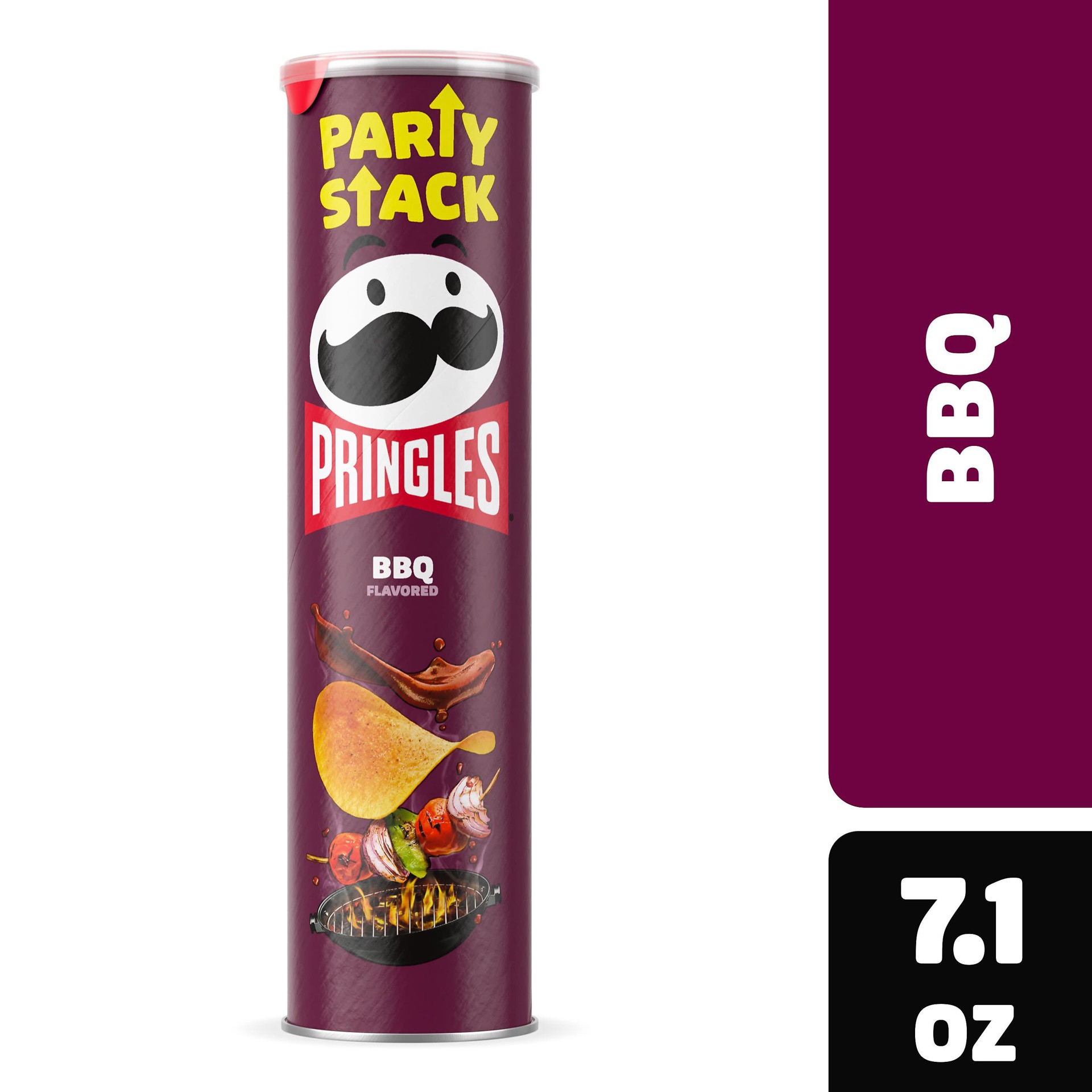 slide 1 of 5, Pringles Potato Crisps Chips, Lunch Snacks, On-The-Go Snacks, Party Stack, BBQ, 7.1oz Can, 1 Can, 7.1 oz