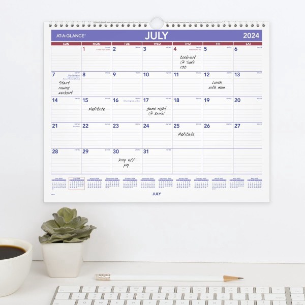 slide 3 of 7, 2024-2025 At-A-Glance Academic Medium Monthly Wall Calendar, 15"" X 12"", Red/Blue, July To June, 1 ct