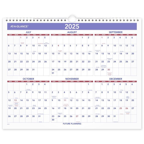 slide 4 of 7, 2024-2025 At-A-Glance Academic Medium Monthly Wall Calendar, 15"" X 12"", Red/Blue, July To June, 1 ct