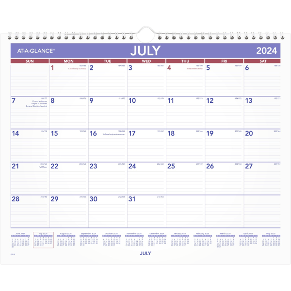 slide 7 of 7, 2024-2025 At-A-Glance Academic Medium Monthly Wall Calendar, 15"" X 12"", Red/Blue, July To June, 1 ct