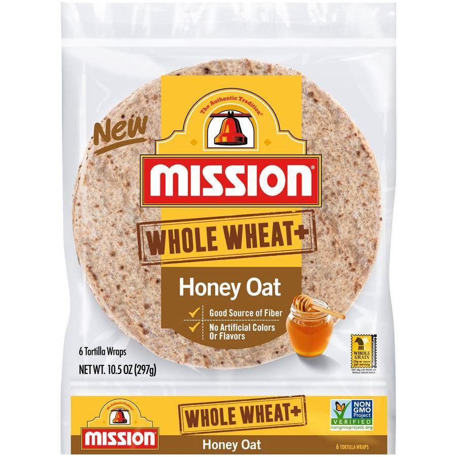 slide 1 of 3, Mission Whole Wheat+ Honey Oat Tortilla Wraps, 6 ct; 1.75 oz