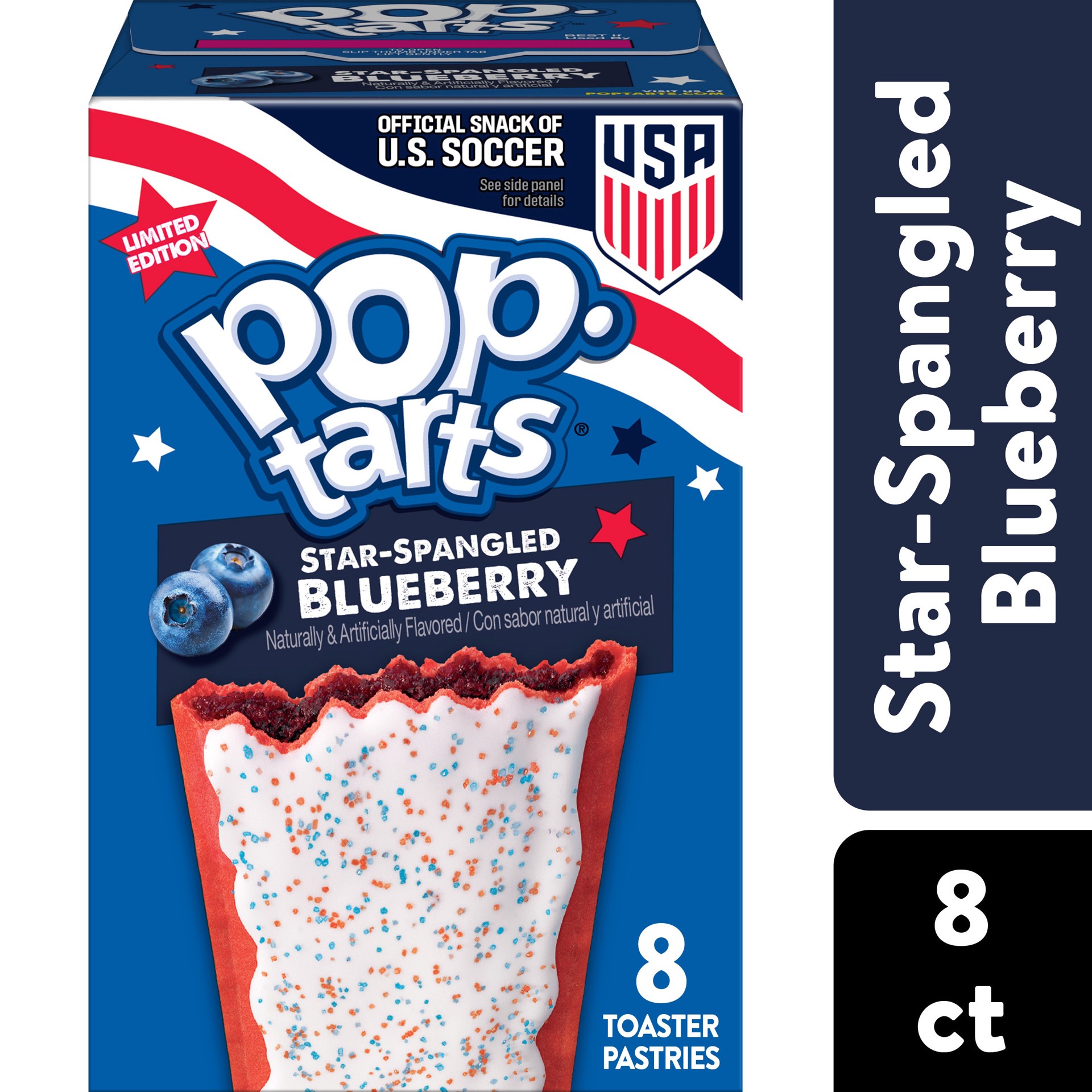slide 1 of 6, Pop-Tarts Toaster Pastries, U.S. Soccer, Limited Edition, Star-Spangled Blueberry, 8 Pop-Tarts, 13.5 oz