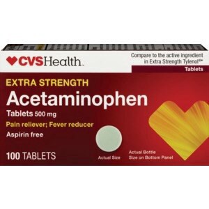 slide 1 of 1, CVS Health Extra Strength Acetaminophen Pain Reliever & Fever Reducer 500 Mg Tablets, 100 Ct, 1 ct