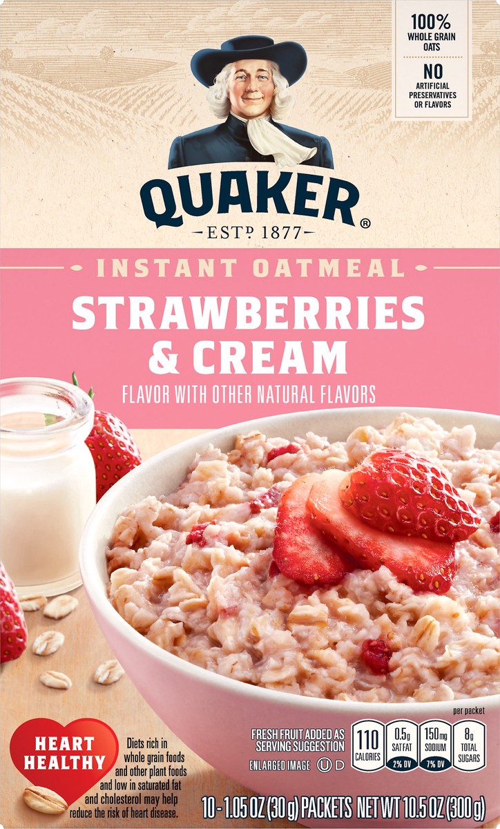 slide 5 of 6, Quaker Strawberries & Cream Instant Oatmeal , 10 ct; 1.05 oz