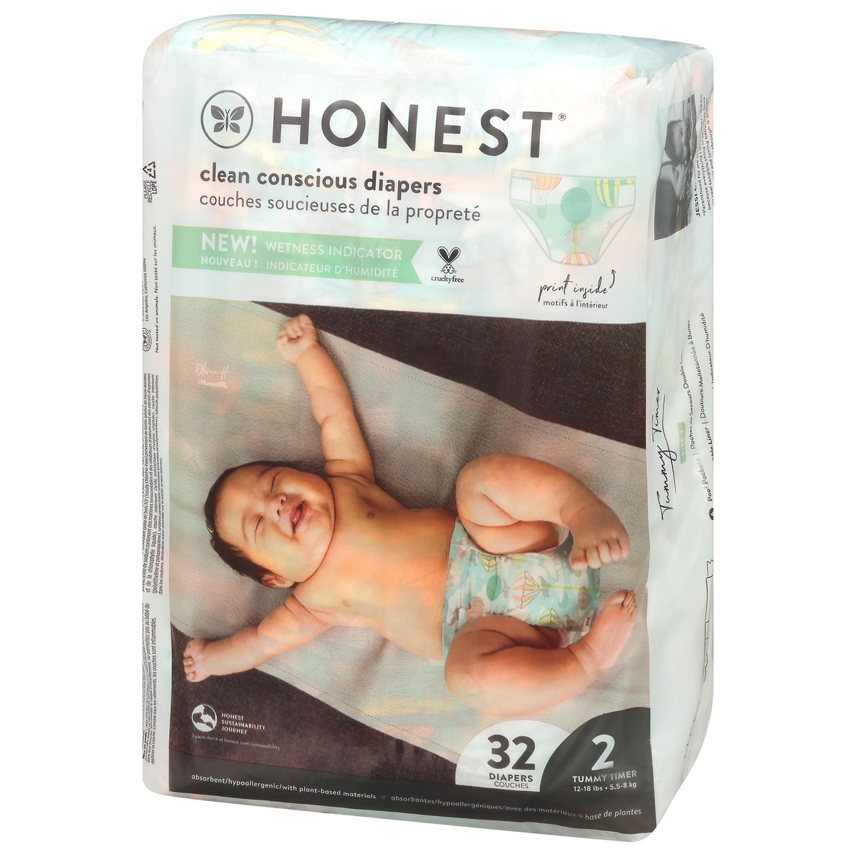 slide 3 of 9, Honest Tummy Timer Above It All Size 2 (12-18 lbs) Diapers 32 ea, 32 ct