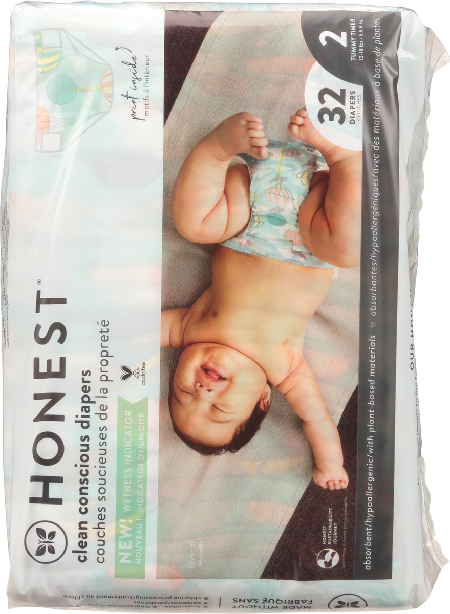 slide 5 of 9, Honest Tummy Timer Above It All Size 2 (12-18 lbs) Diapers 32 ea, 32 ct