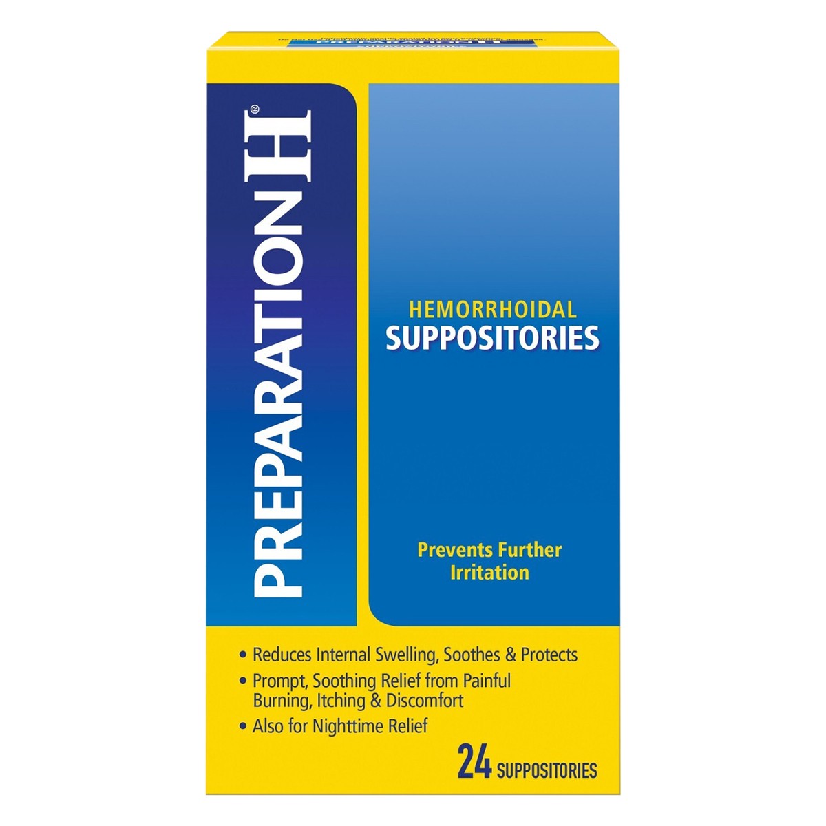 slide 6 of 13, PREPARATION H Hemorrhoid Symptom Treatment Suppositories (Cocoa Butter), Burning, Itching and Discomfort Relief (24 Count), 24 ct