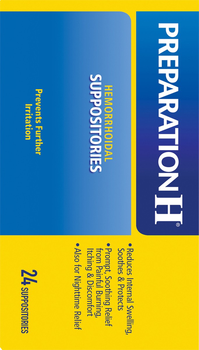 slide 3 of 13, PREPARATION H Hemorrhoid Symptom Treatment Suppositories (Cocoa Butter), Burning, Itching and Discomfort Relief (24 Count), 24 ct