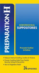 PREPARATION H Hemorrhoid Symptom Treatment Suppositories (Cocoa Butter), Burning, Itching and Discomfort Relief (24 Count)