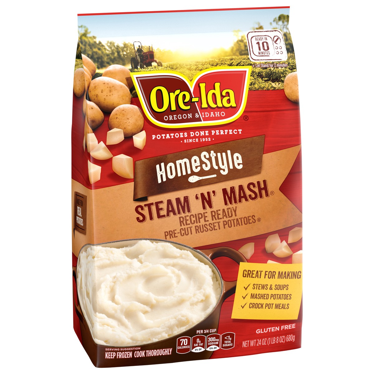 slide 8 of 9, Ore-Ida Home Style Steam 'N' Mash Recipe Ready Pre-Cut Russet Potatoes Frozen Side Dish, 24 oz Bag, 24 oz