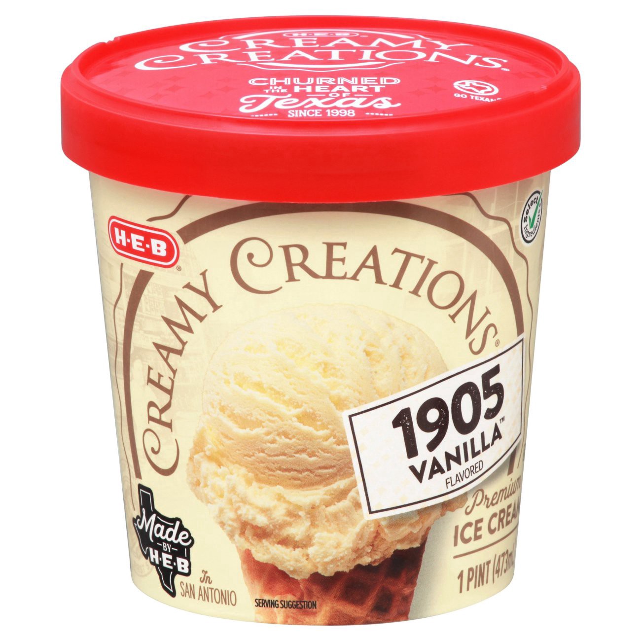 slide 1 of 1, H-E-B Creamy Creations 1905 Vanilla Ice Cream, 1 pint