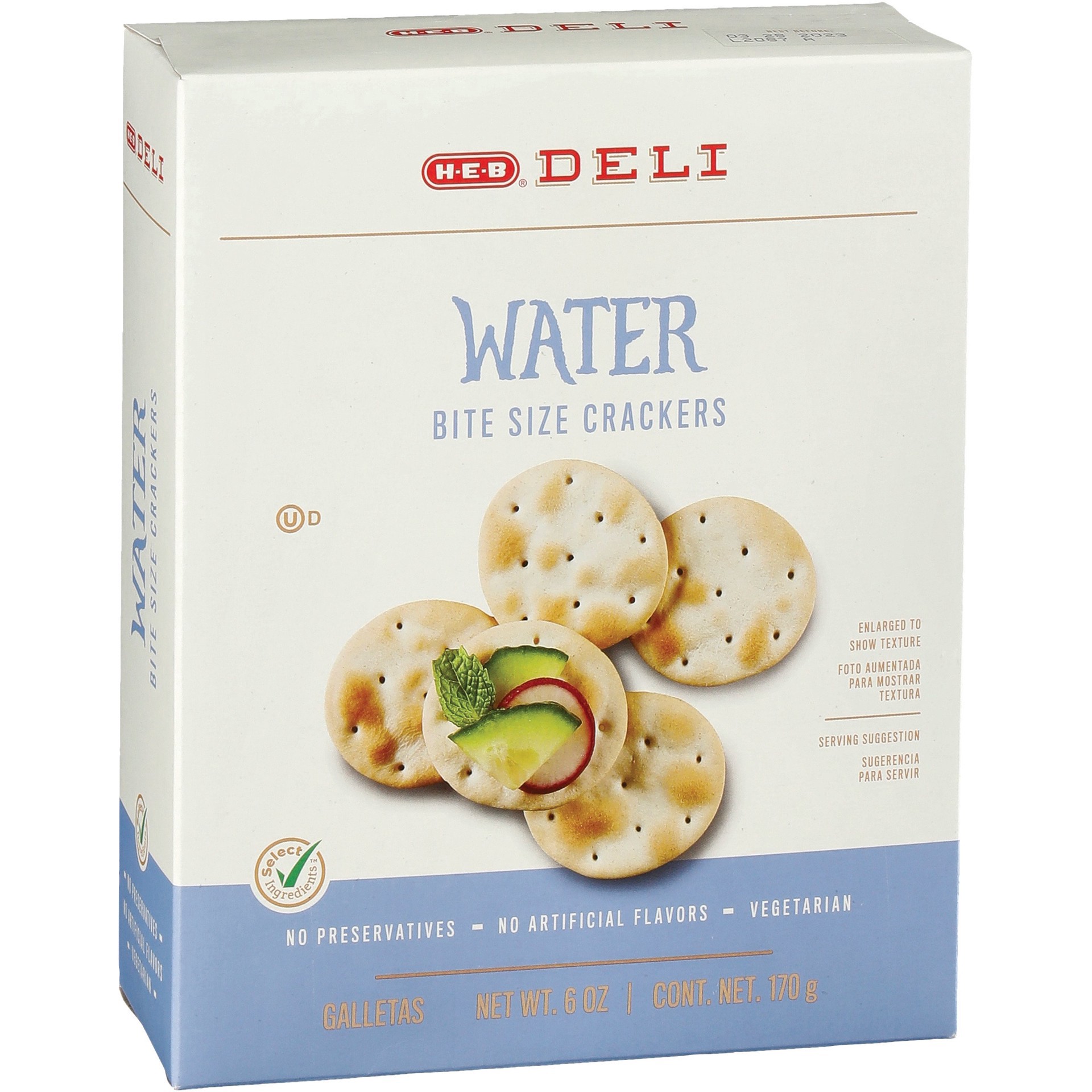 slide 1 of 1, H-E-B Deli Bite Size Water Crackers, 6 oz