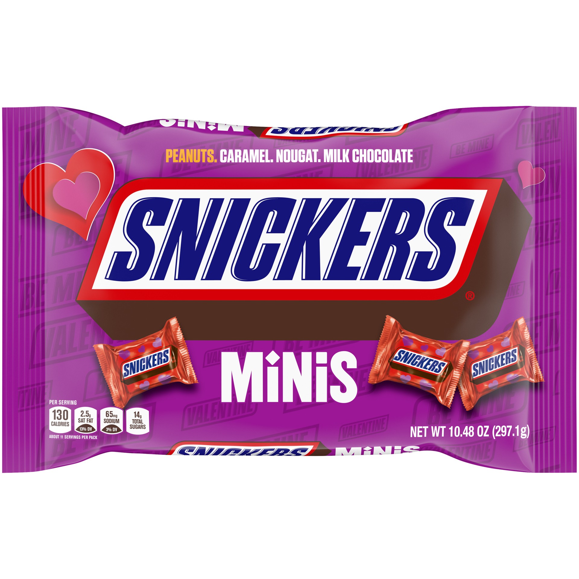 slide 1 of 8, SNICKERS Minis Valentine's Day Chocolate Candy Bars, 10.48 Oz Bag 8 oz, 10.48 oz