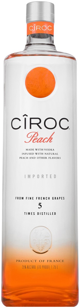 slide 2 of 5, CIROC Peach (Made with Vodka Infused with Natural Flavors), 1.75 L, 1.75 liter