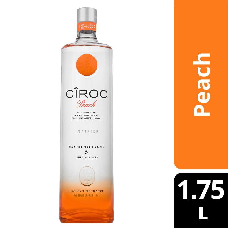 slide 1 of 5, CIROC Peach (Made with Vodka Infused with Natural Flavors), 1.75 L, 1.75 liter