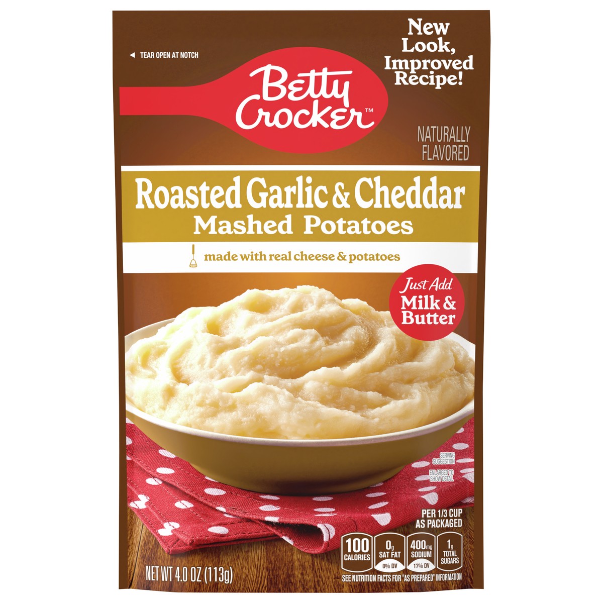 slide 1 of 9, Betty Crocker Roasted Garlic & Cheddar Mashed Potatoes, 4 oz., 4 oz