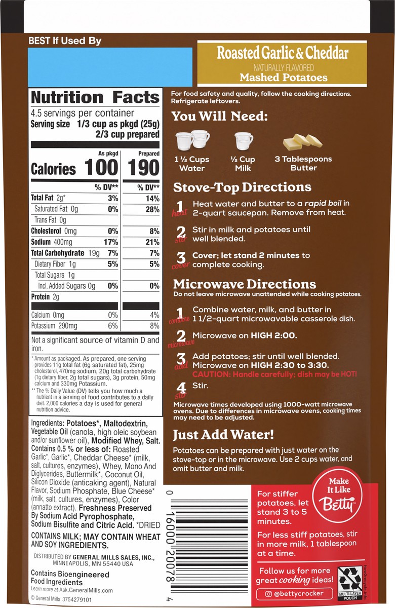 slide 4 of 9, Betty Crocker Roasted Garlic & Cheddar Mashed Potatoes, 4 oz., 4 oz