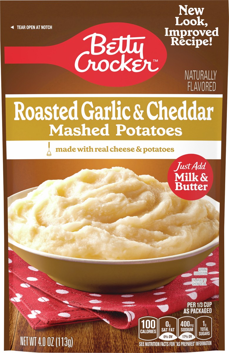 slide 9 of 9, Betty Crocker Roasted Garlic & Cheddar Mashed Potatoes, 4 oz., 4 oz