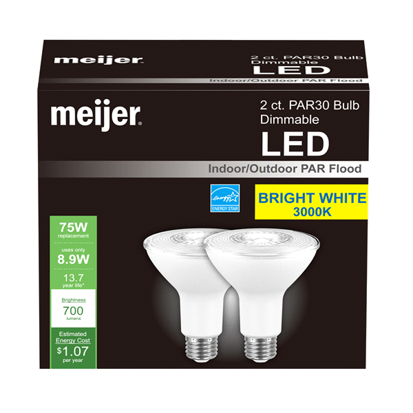slide 1 of 1, Meijer LED 8W PAR30 ES Bright White 75W, 2 ct