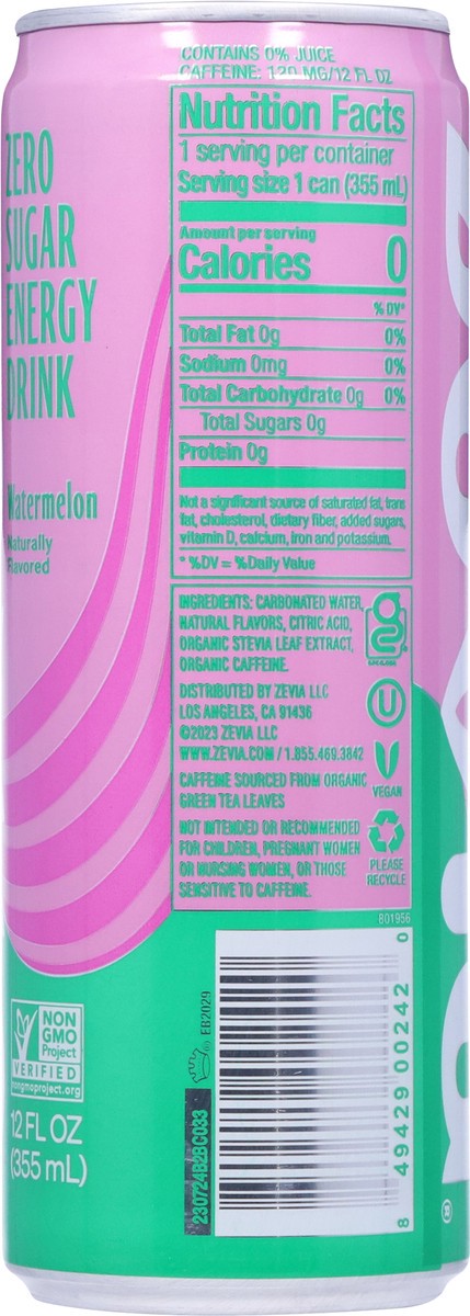 slide 9 of 9, Zevia Zero Sugar Watermelon Energy Drink - 12 fl oz, 