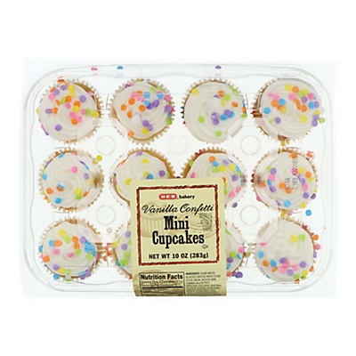 slide 1 of 1, H-E-B Bakery Mini Vanilla Confetti Cupcakes, 12 ct