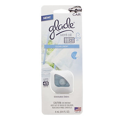 slide 1 of 1, Glade Clean Linen Air Freshener Car Vent Oil, 0.14 fl oz