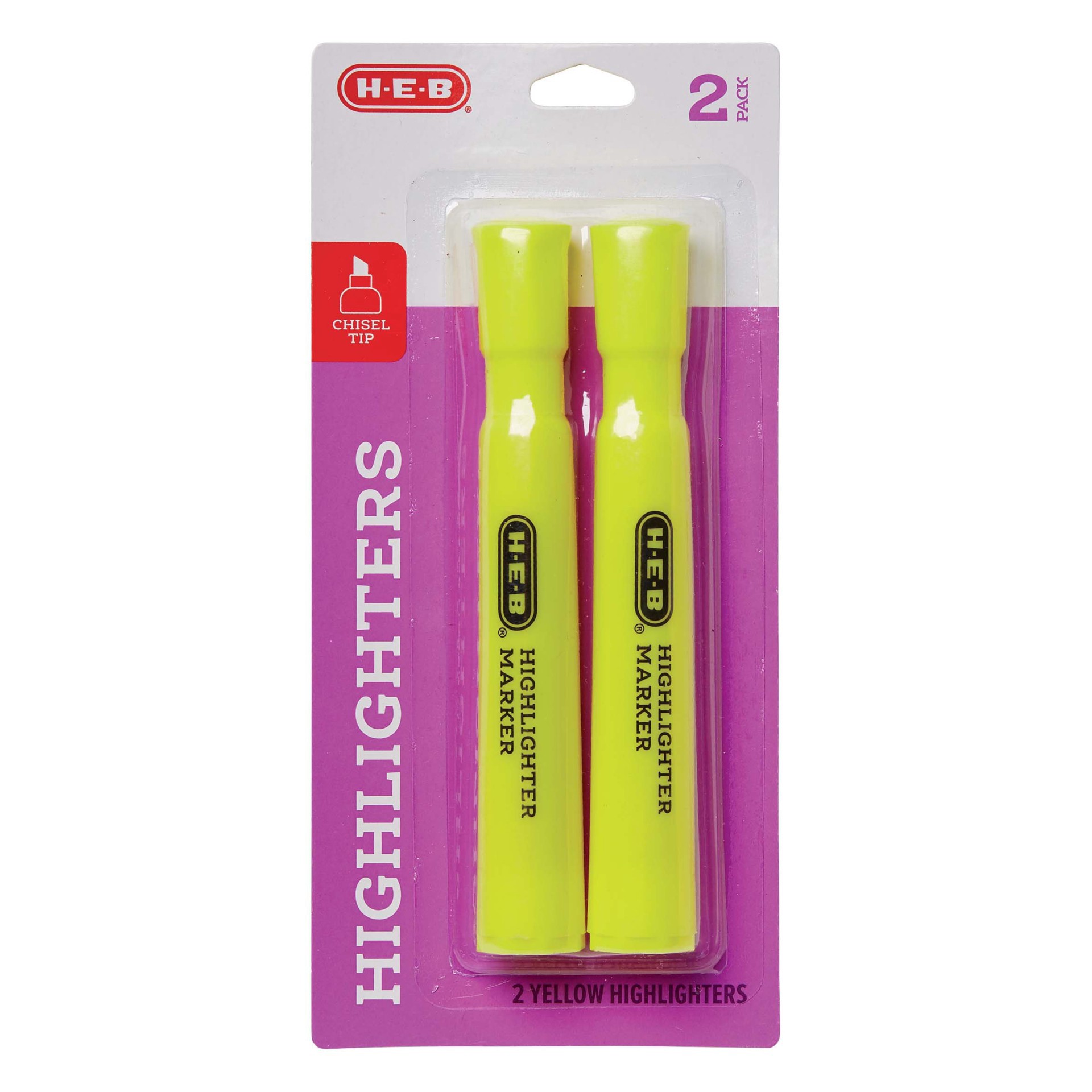 slide 1 of 1, H-E-B Chisel Tip Highlighters - Yellow Ink, 2 ct