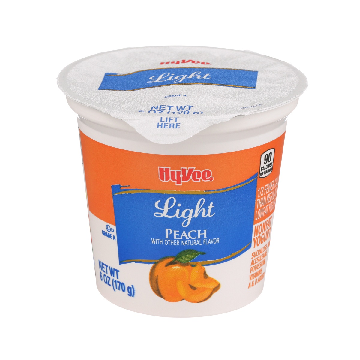 slide 1 of 1, Hy-vee Peach Light Nonfat Yogurt, 6 oz